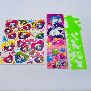 Lot/3 VTG LISA FRANK Sticker Sheet Pandas S162 Green Stencil Ruler Cats Bookmark
